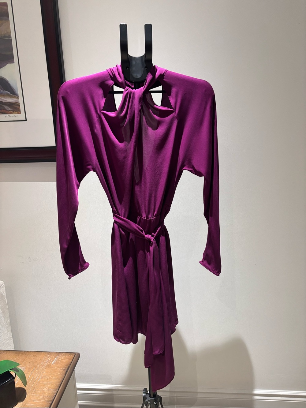 Milly Silk Purple Long-Sleeve Tie-Neck Wrap Dress